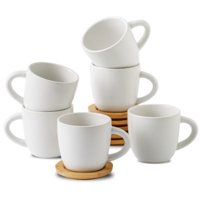 Juego de 6 tazas de 4 oz con platillos de madera