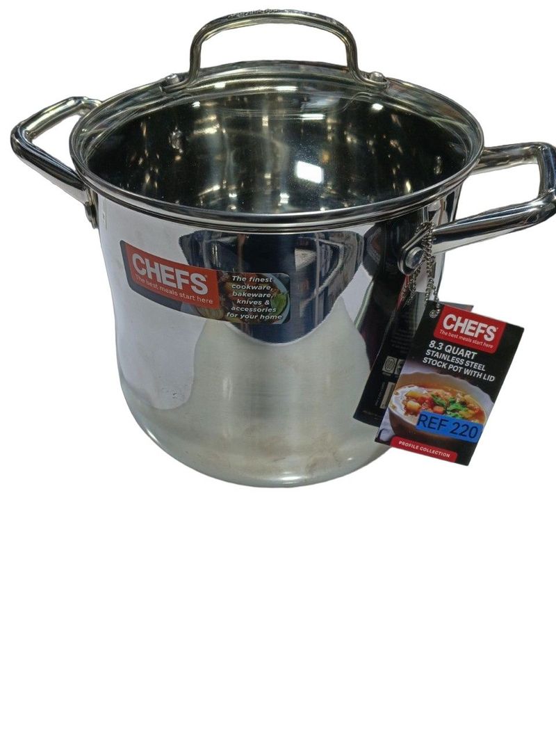 Olla sopera de acero inoxidable con tapa de 7.85L — fabricada en acero inoxidable