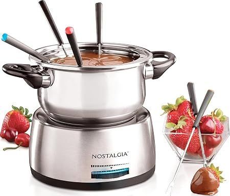 Olla eléctrica para fondue de acero inoxidable. — capacidad para 6 tazas.