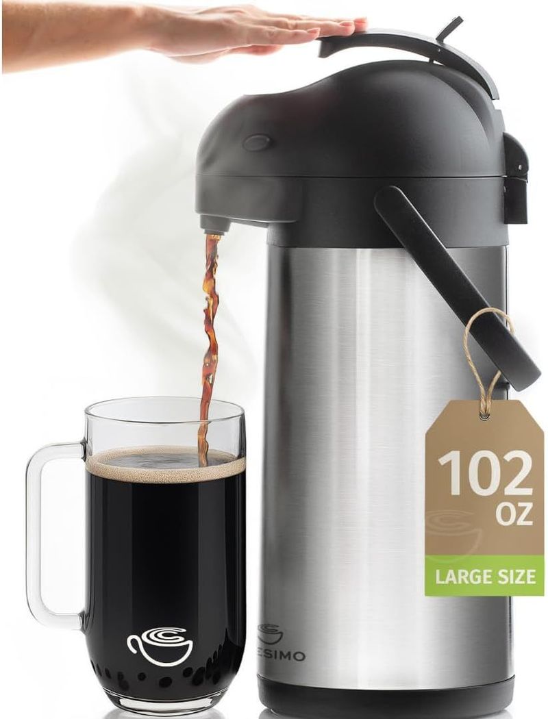 Dispensador Termico, Termo de cafe. 3L. — En Acero Inoxidable, con bomba.