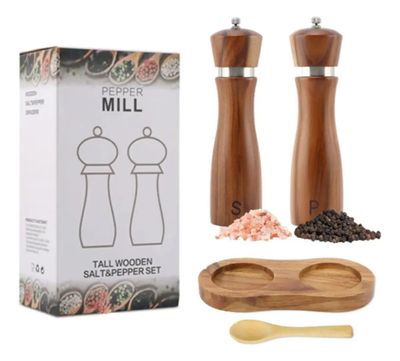 Juego de 2 molinillos de sal y pimienta de madera