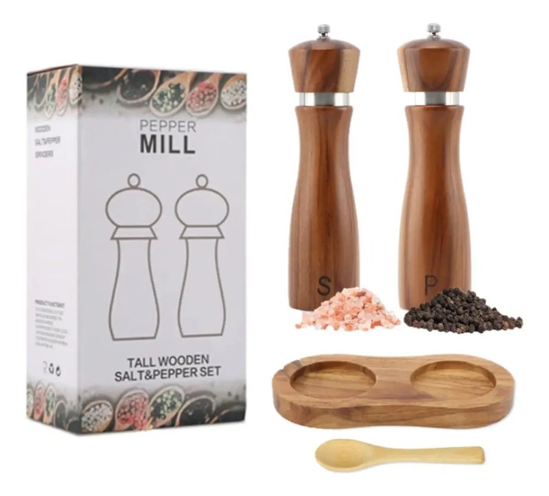 Juego de 2 molinillos de sal y pimienta de madera