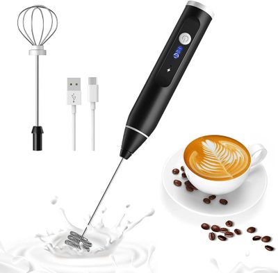 Batidor Cremador de leche con 3 velocidades. Con Base de acero. — Color negro -  Recargable USB.