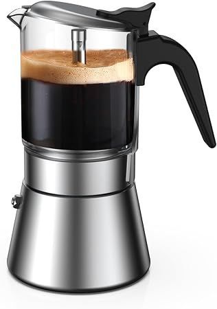 Cafetera, Greca 9 tazas. — Vidrio - Acero, apto para induccion.