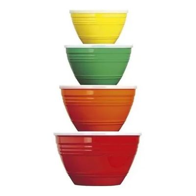Juego de tazones para mezclar con tapas — Plástico multicolor y blanco