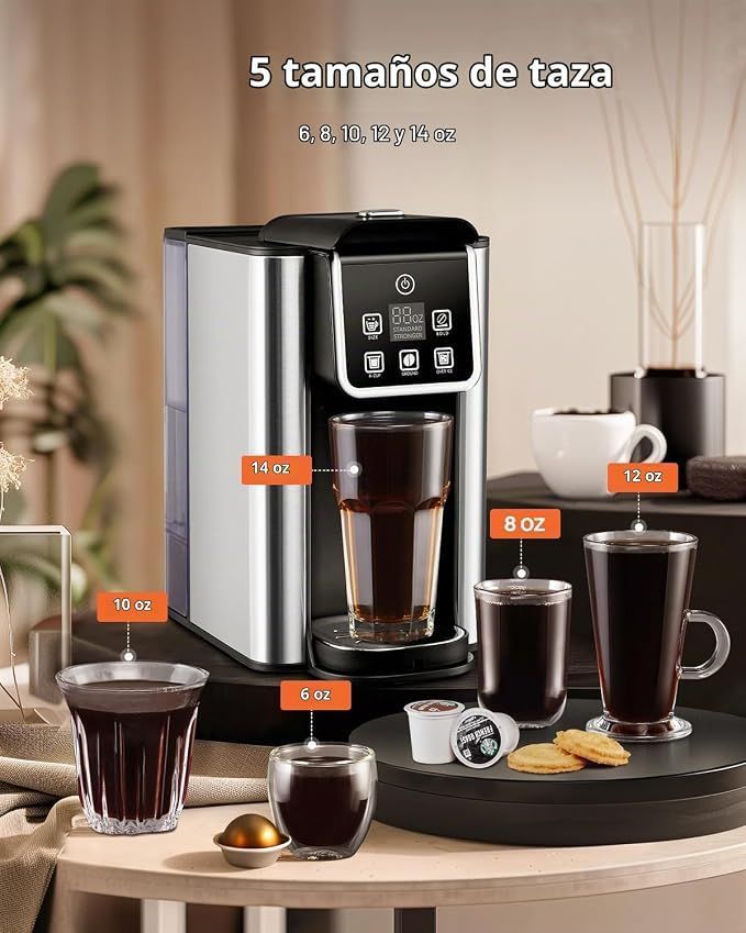 Cafetera eléctrica para cápsulas y café molido. — Color negro - acero.