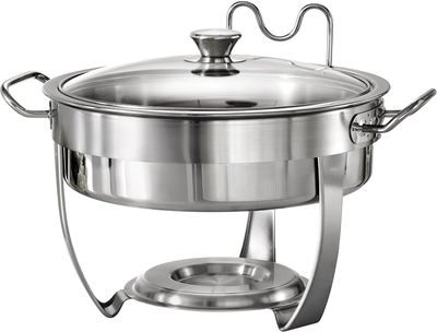 Escalfador redondo de 4.2L Chafing dish. — Acero inoxidable con tapa de vidrio