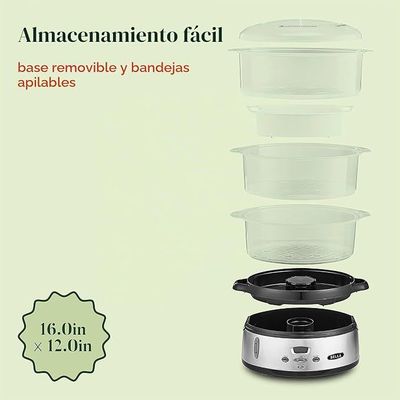 Vaporera eléctrica de 3 niveles — Base acero inoxidable