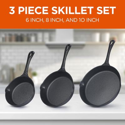 Set de 3 sartenes de hierro fundido  de 6,  8 y 10 pulgadas. — Apto para induccion.