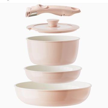 Ollas y sartenes con mango extraíble antiadherentes. — Color Rosado, 5pzas.