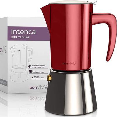 Cafetera, Greca 6 tazas — Color rojo - acero apto para induccion.