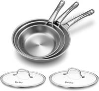Set de 3 sartenes de 8, 10 y 12 pulgadas — Acero inoxidable apto para inducción con tapas de vidrio. — foto 4