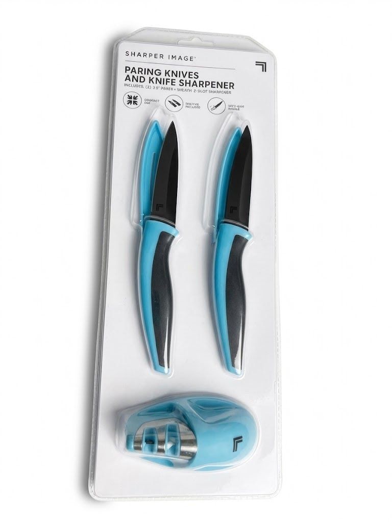 Set cuchillos pelador y afilador 3pzs — Color azul claro