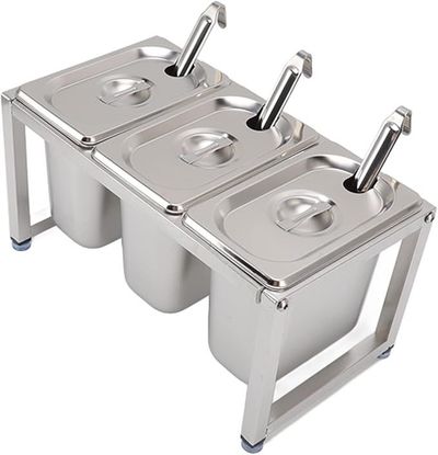Dispensador de condimentos de acero inoxidable con 3 compartimentos