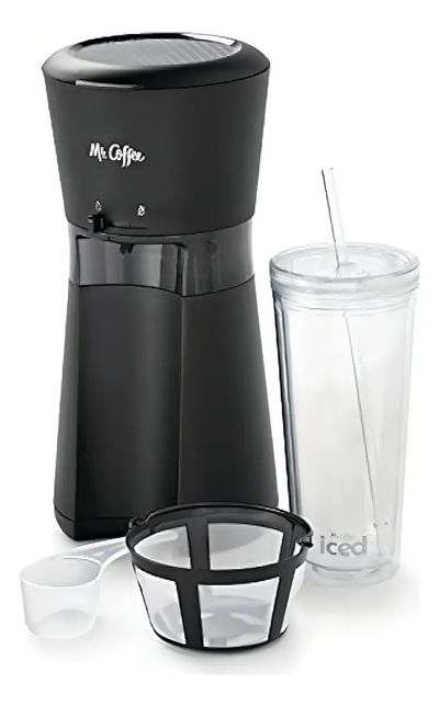 Cafetera electrica de goteo, individual con vaso portátil, Cafe Frio. — Color Negro.
