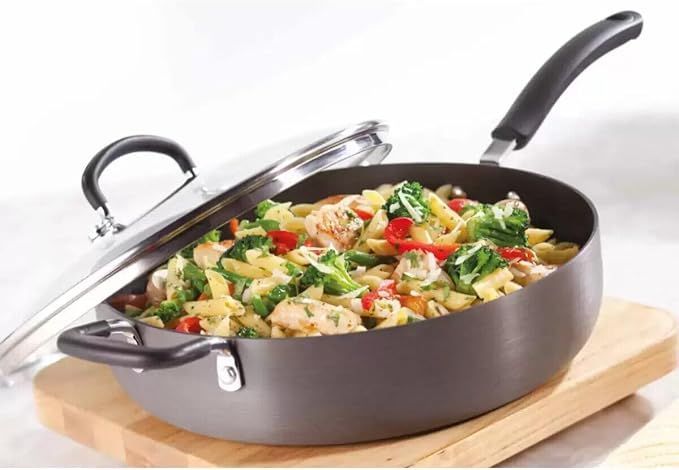 Sartén hondo para saltear con tapa de vidrio 5.2L — Mango de silicona negro