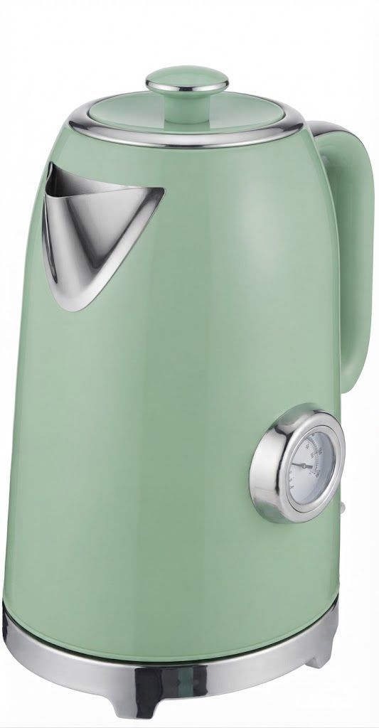 Tetera eléctrica estilo retro con termómetro — color verde