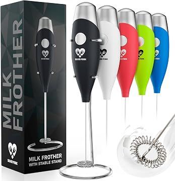 Set Batidor,  cremador de leche electrico con soporte. — Color negro- base de acero, Baterias.